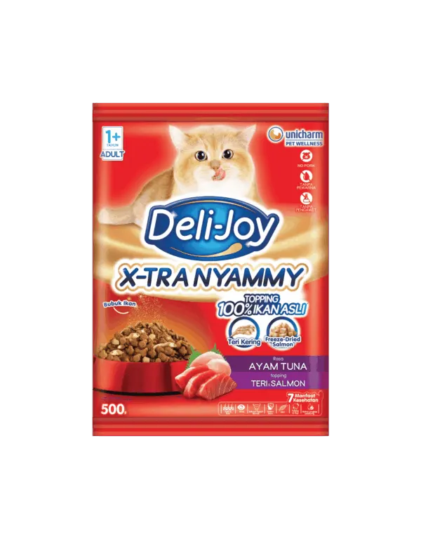 Deli-Joy Dry Adult Ayam Tuna Topping Teri & Salmon 500g