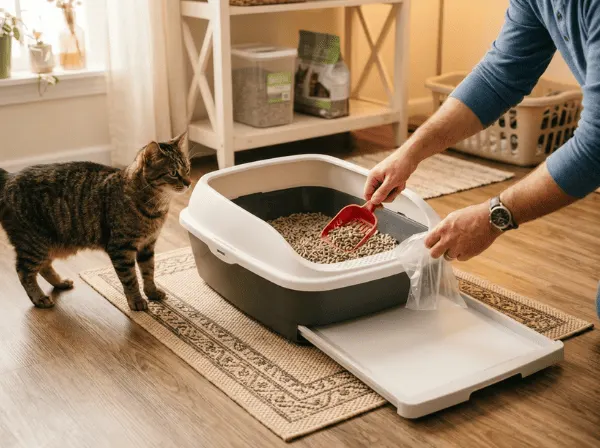 Ilustrasi Kucing Bersihkan Litter Box (1)